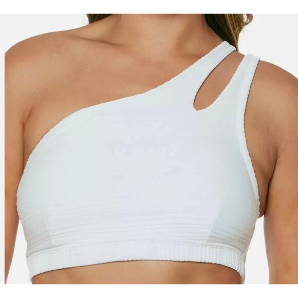 Jessica Simpson Basic Textured One-Shoulder Bikini Top Swimwear White Size Small - Picture 3 of 4